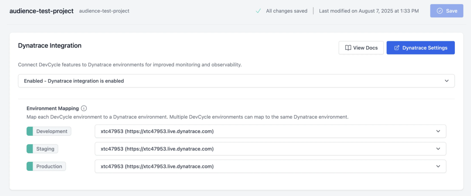 Dynatrace Integration Configuration